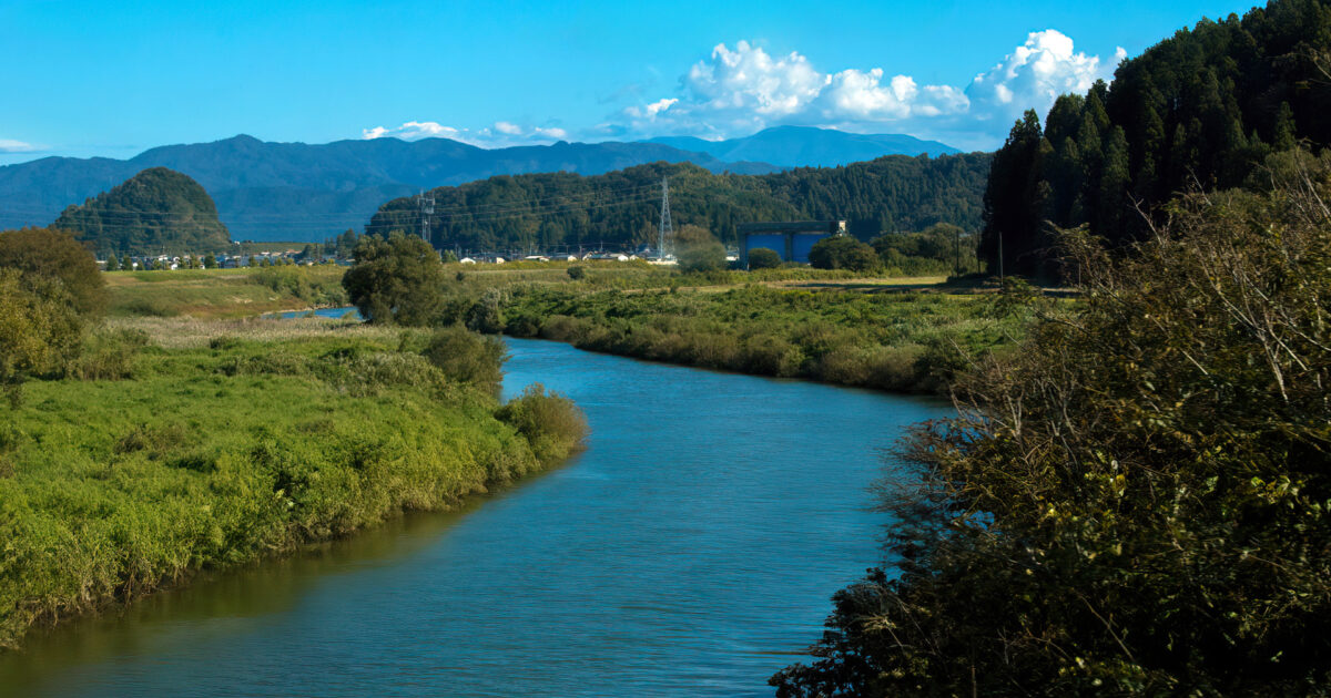 緑豊かな川と山のある自然風景